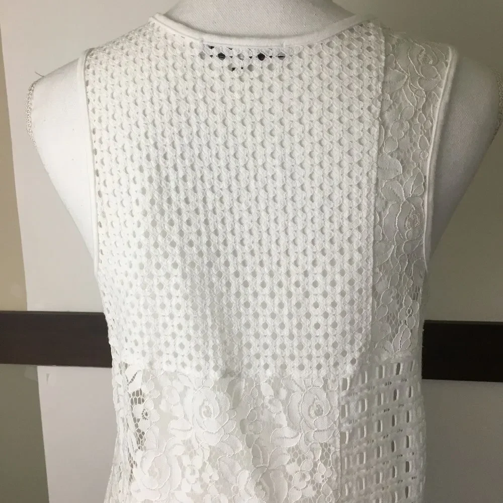 Red Haute White Lace Sleeveless Stretch Tank Top womens S Casual Summer - Picture 5 of 8